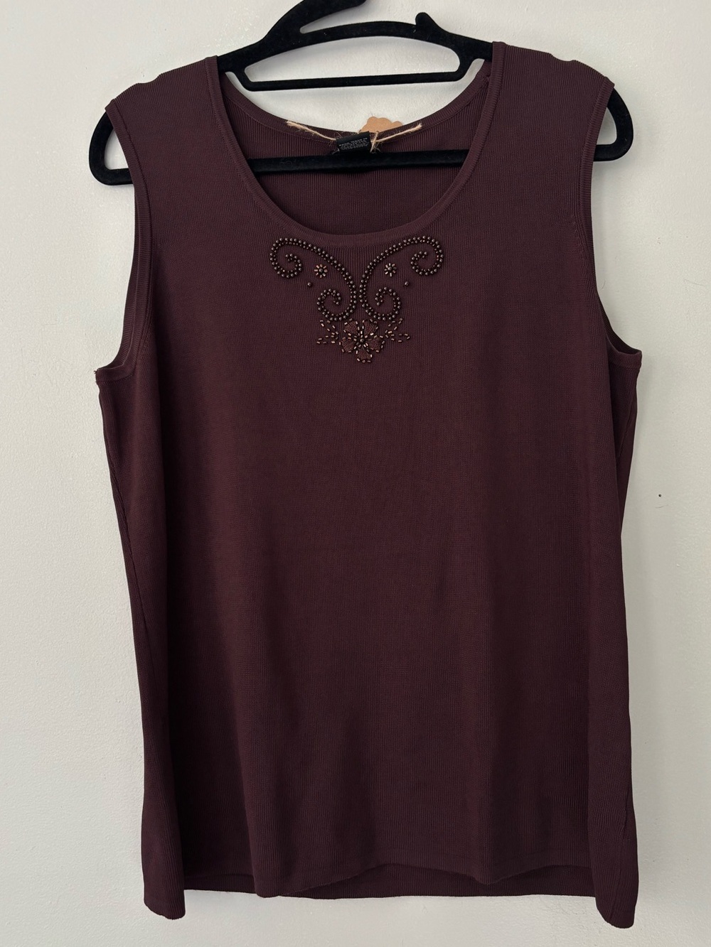 Y2K Fairy Garden Chocolate Brown Beaded sleeveless Boho Embroidered Tank top XL
